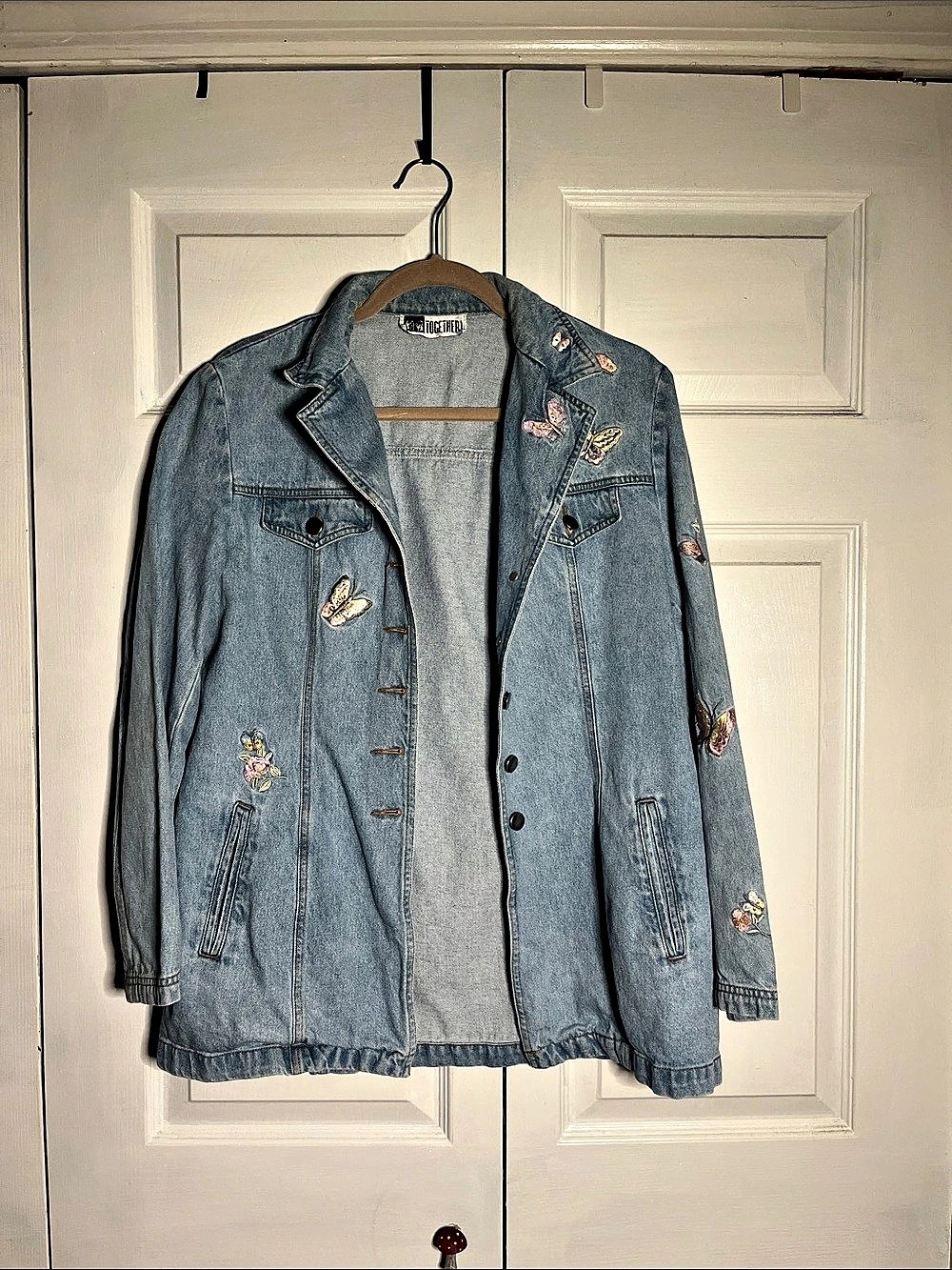 Together! Women's Embroidered Denim Jacket in Blue (medium?)